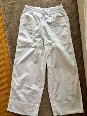 White Wide-Leg Cotton Poplin Pants